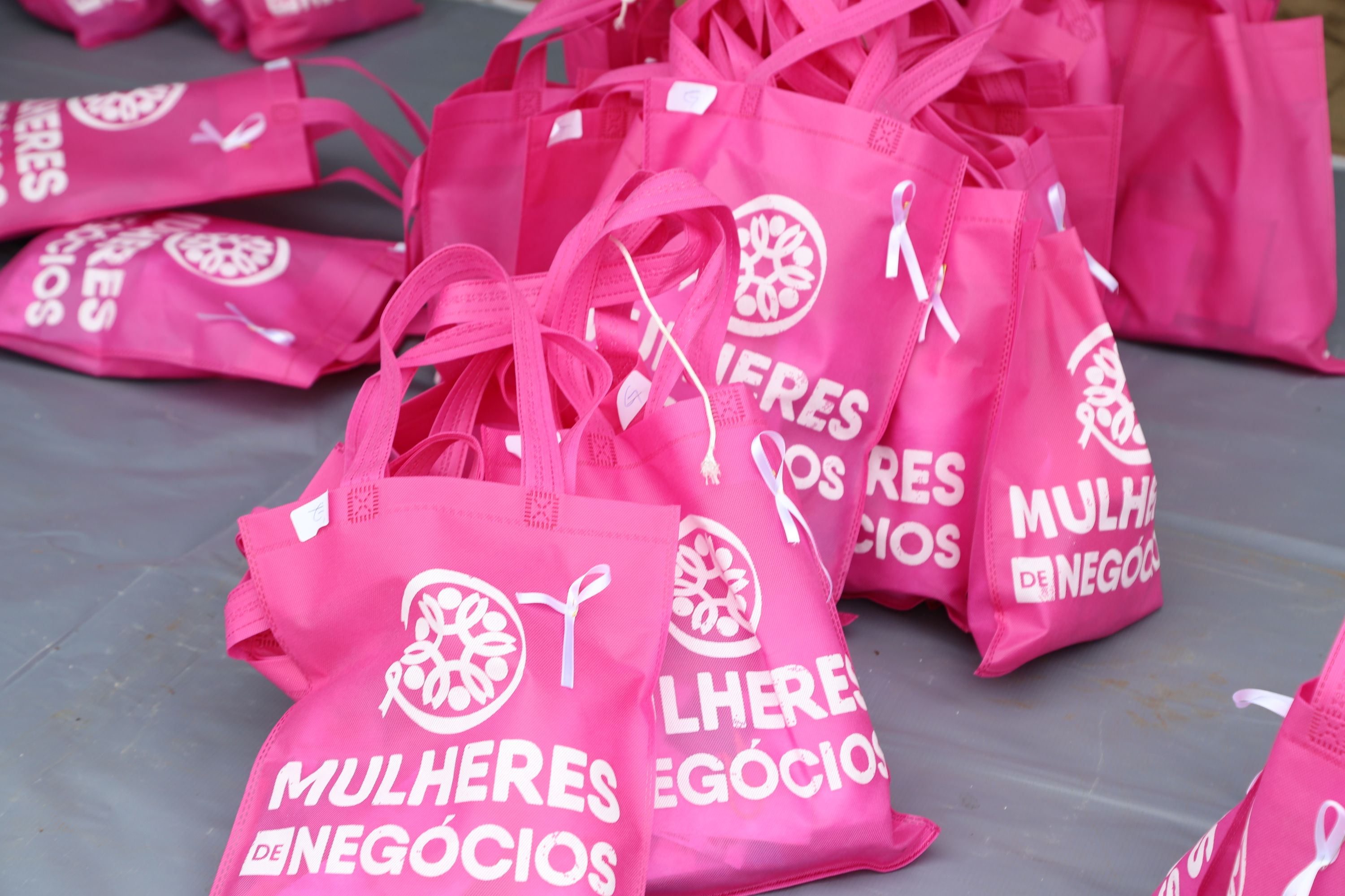 Sacolas rosa da Mulheres de Negócios preparadas para a recepção